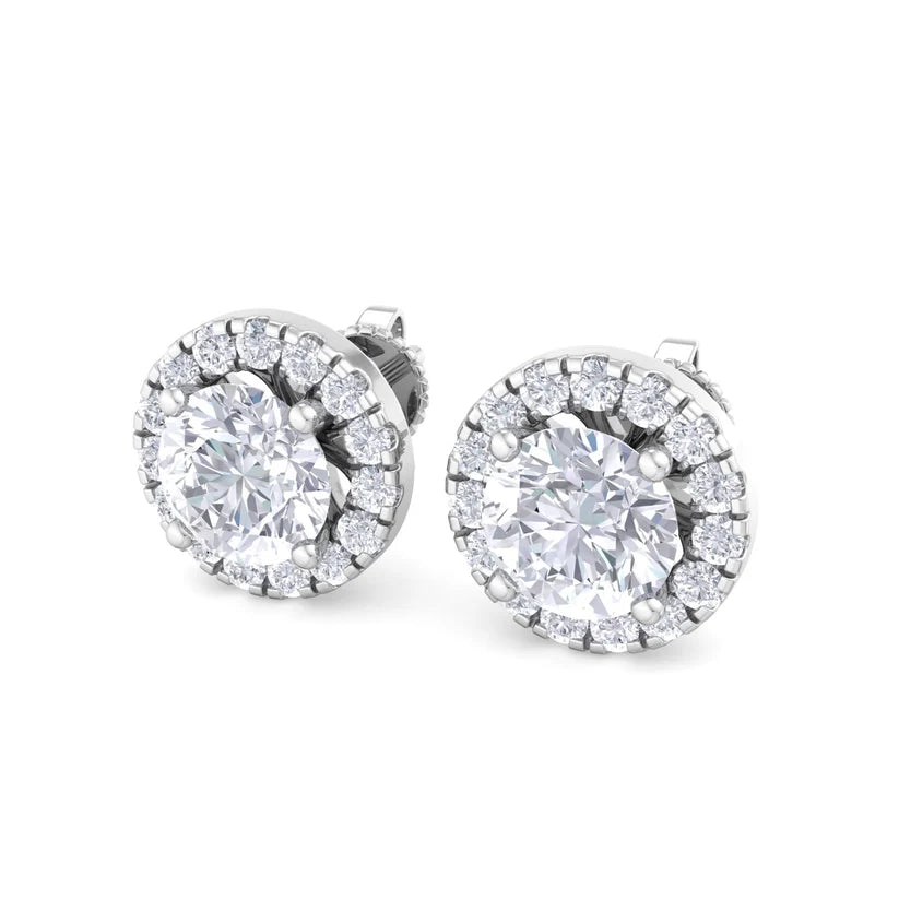 Gold Round Brilliant Halo Diamond Stud Earrings | Luxury Jewelry