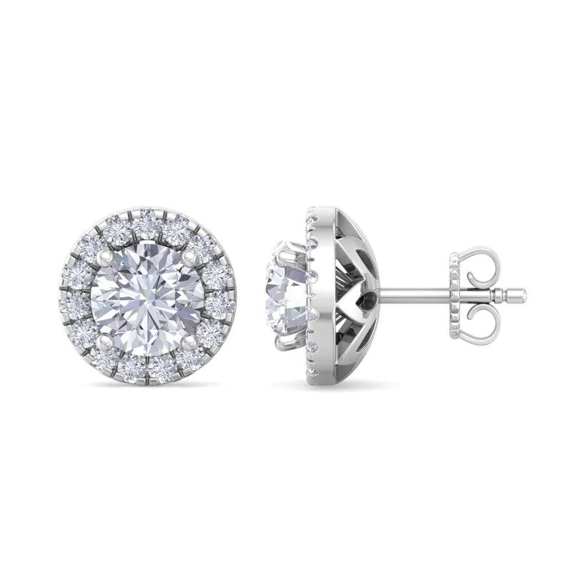 Gold Round Brilliant Halo Diamond Stud Earrings | Luxury Jewelry