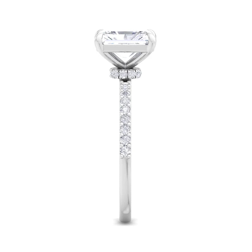 Radiant Cut Diamond Solitaire Engagement Ring with Pavé Band in Yellow Gold