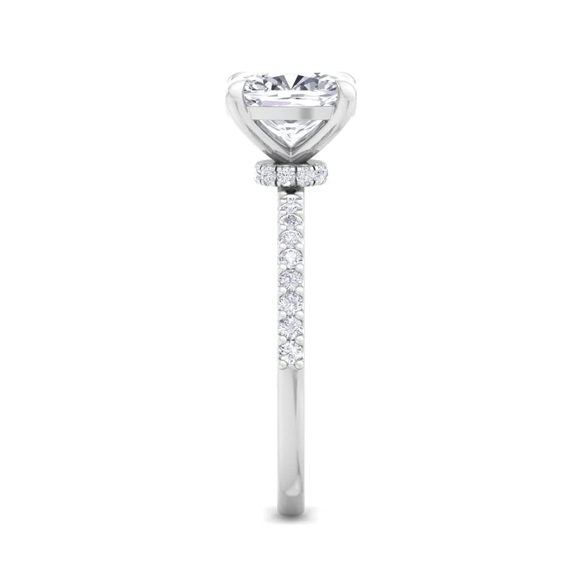 Classic Cushion Cut Diamond Engagement Ring with Half Eternity Pavé Band Gold