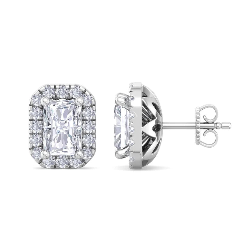 Radiant-Cut Diamond Halo Stud Earrings in Gold