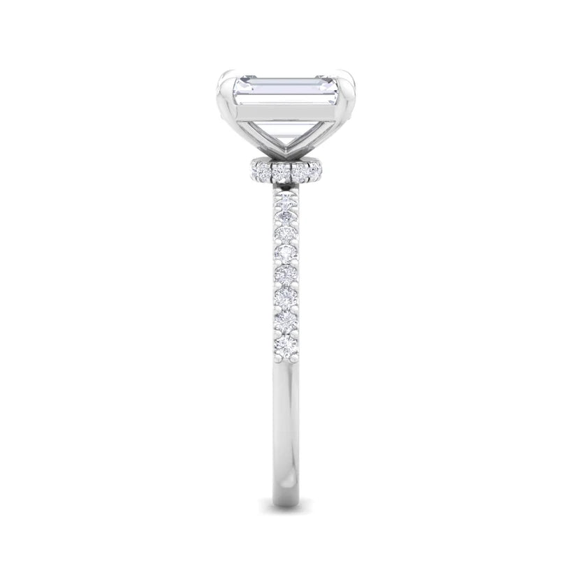 Emerald Cut Diamond Solitaire Engagement Ring with Pavé Band in Gold
