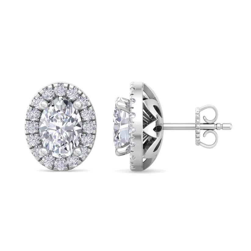 Celeste Oval-Cut Diamond Halo Stud Earrings