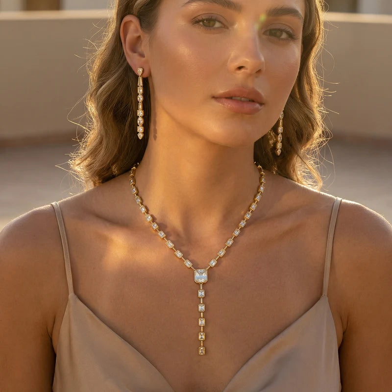 Emerald Cut Diamond  Drop Necklace