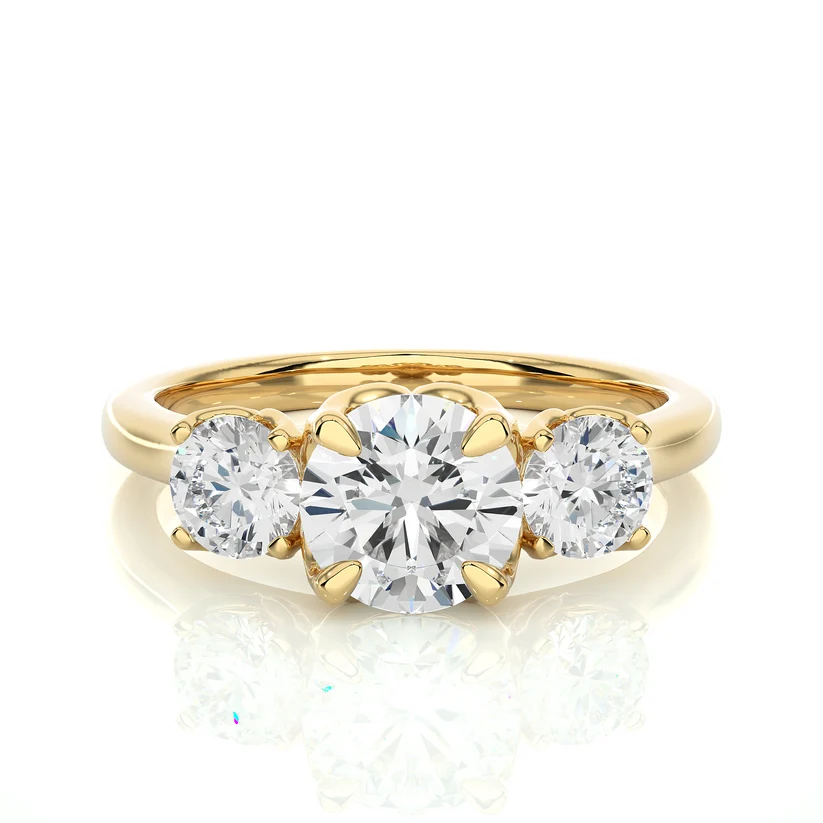 Round Brilliant Three Stone Diamond Engagement Ring | Solid Yellow Gold | Classic Trilogy Ring | Timeless Diamond Ring | Gift for Her
