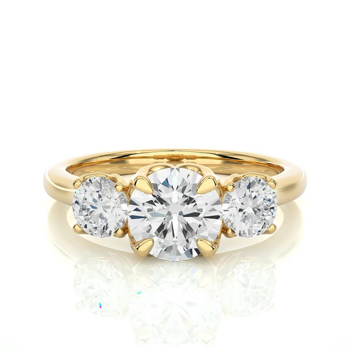 Round Brilliant Three Stone Diamond Engagement Ring | Solid Yellow Gold | Classic Trilogy Ring | Timeless Diamond Ring | Gift for Her