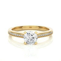 Round Solitaire Diamond Pavé Engagement Ring in Yellow Gold