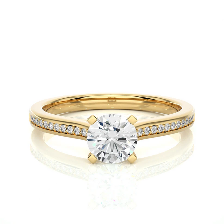 Round Solitaire Diamond Pavé Engagement Ring in Yellow Gold