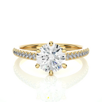Classic Round Solitaire Diamond Gold Engagement Ring with Pavé Diamond Band