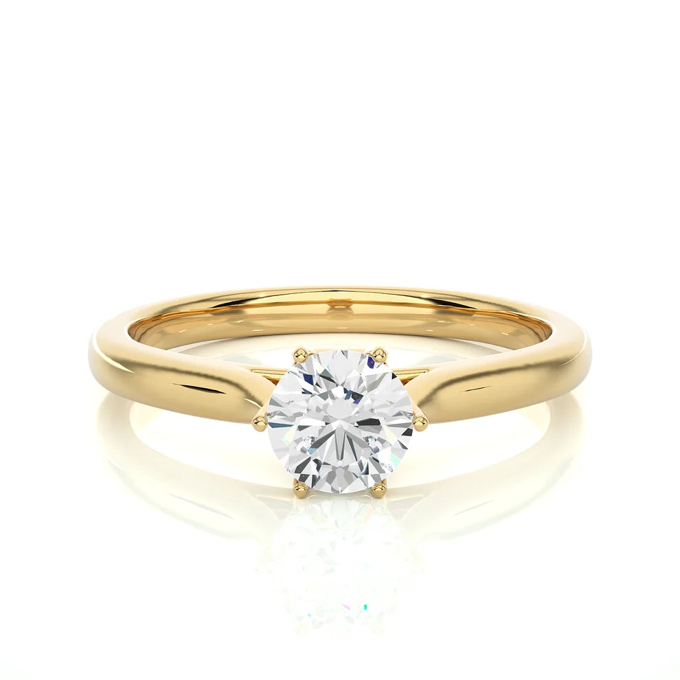 Classic Round Solitaire Diamond Engagement Ring in Solid Yellow Gold | Round Brilliant Diamond | Minimalist Six-Prong Ring