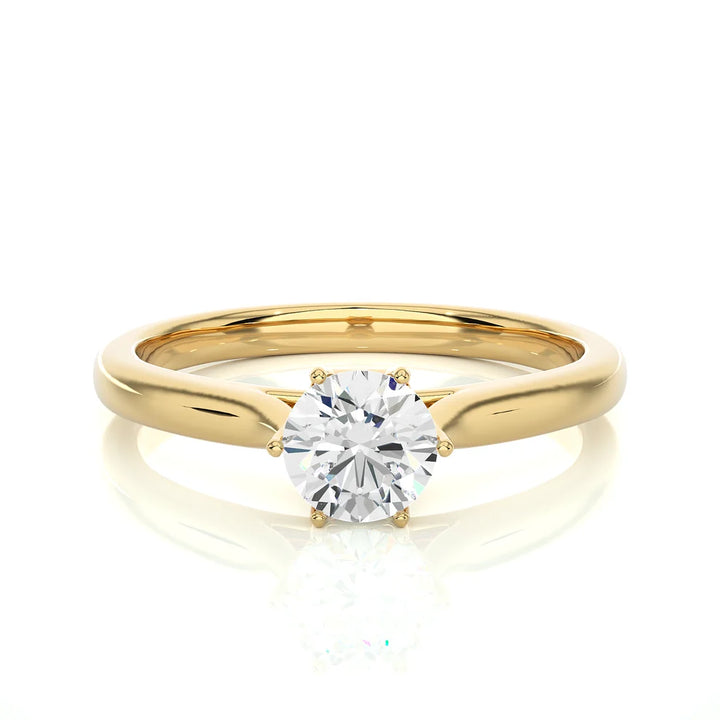 Classic Round Solitaire Diamond Engagement Ring in Solid Yellow Gold | Round Brilliant Diamond | Minimalist Six-Prong Ring