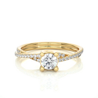 Twisted Round Solitaire Diamond Gold Engagement Ring with Pavé Diamond Band