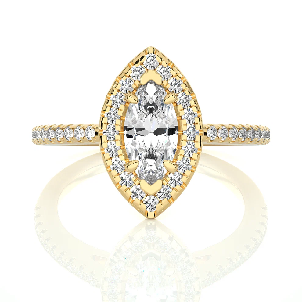 Marquise Halo Diamond Engagement Ring in Solid Gold | Vintage-Inspired Pavé Promise Ring