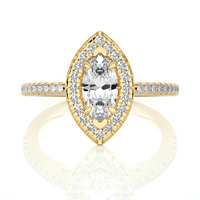 Marquise Halo Diamond Engagement Ring in Solid Gold | Vintage-Inspired Pavé Promise Ring