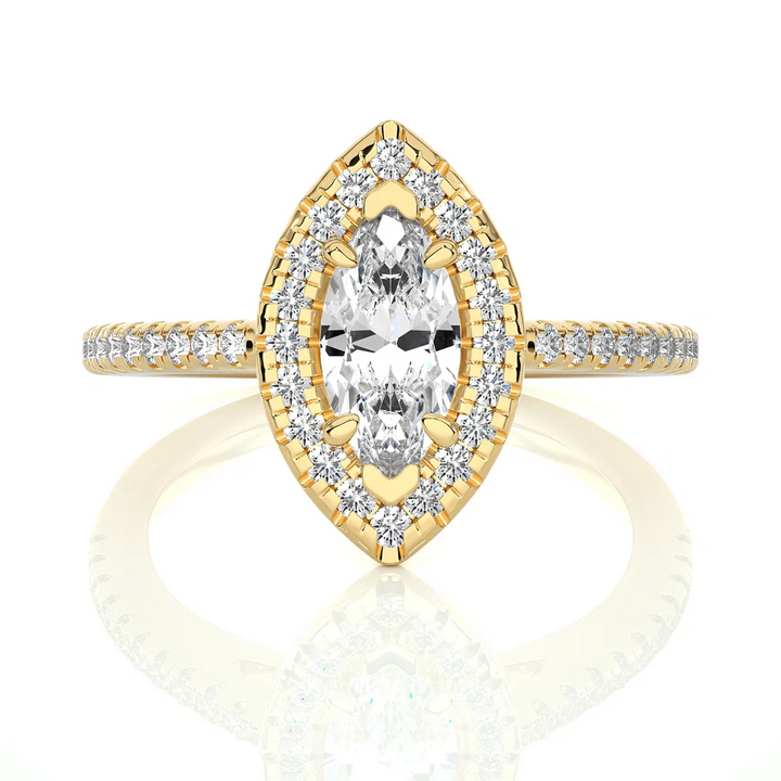 Marquise Halo Diamond Engagement Ring in Solid Gold | Vintage-Inspired Pavé Promise Ring