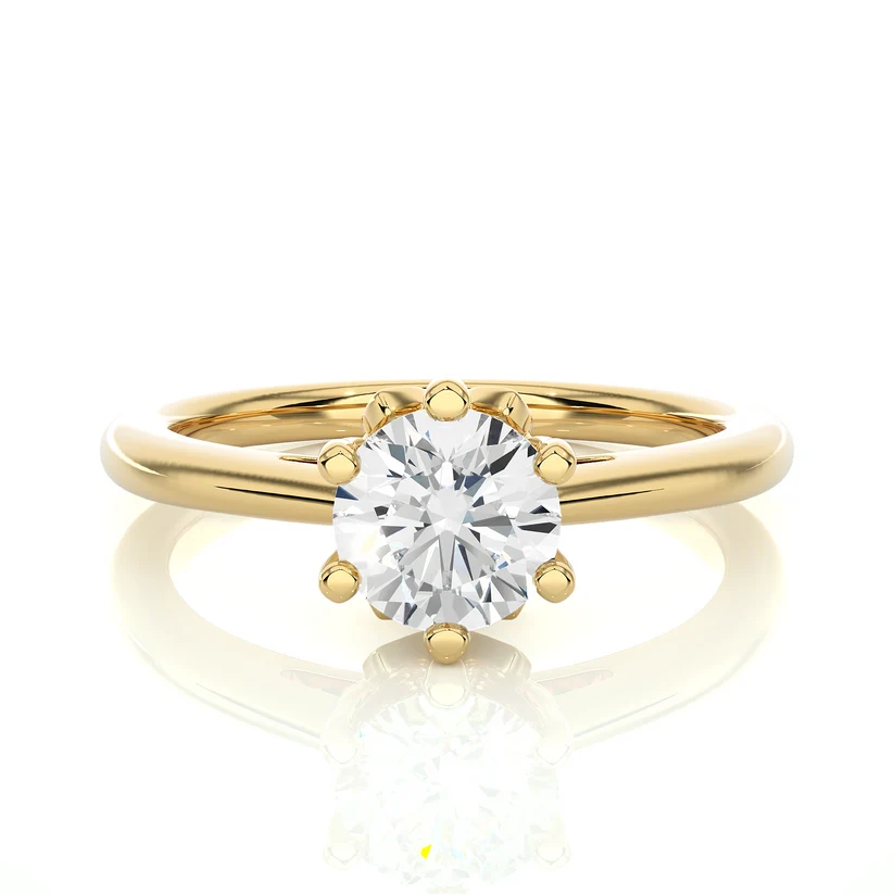 Classic Round Solitaire Diamond Engagement Ring in 10K/14K/18K Yellow Gold