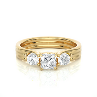Princess Cut Three Stone Diamond Engagement Ring | Solid Yellow Gold | Round Side Diamonds | Classic Trilogy Ring | Gift for Her