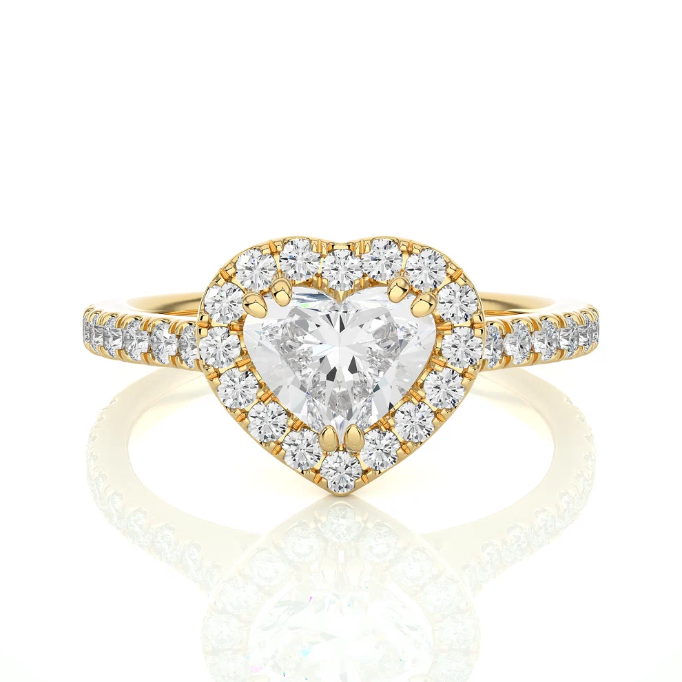 Heart Halo Diamond Engagement Ring in Solid Gold | Pavé Diamond Promise Ring | Romantic Gold Bridal Ring