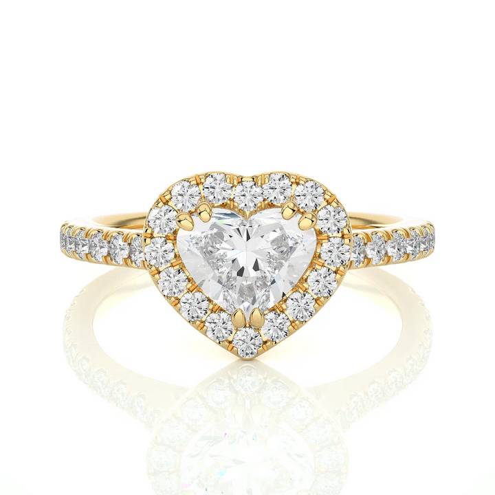 Heart Halo Diamond Engagement Ring in Solid Gold | Pavé Diamond Promise Ring | Romantic Gold Bridal Ring