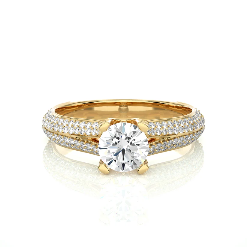 Round Brilliant Diamond Split Shank Pave Engagement Ring in Solid Gold