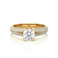Round Brilliant Diamond Split Shank Pave Engagement Ring in Solid Gold