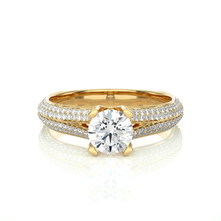 Round Brilliant Diamond Split Shank Pave Engagement Ring in Solid Gold