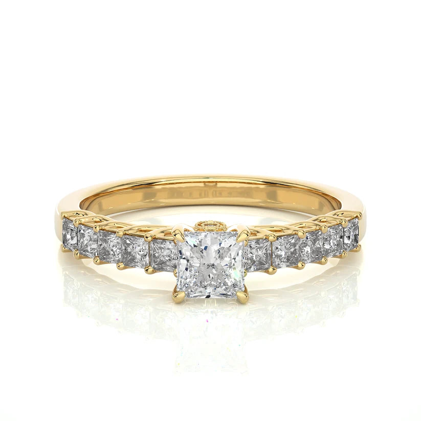 Princess Cut Diamond Half Eternity Ring | Solid Yellow Gold | Shared Prong Diamond Wedding Band | Anniversary Ring | Gift for Her
