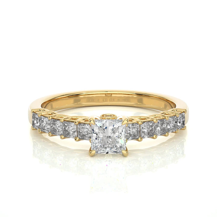 Princess Cut Diamond Half Eternity Ring | Solid Yellow Gold | Shared Prong Diamond Wedding Band | Anniversary Ring | Gift for Her