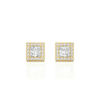 Classic Princess-Cut Diamond Halo Stud Earrings in Gold