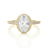 Oval Cut Halo Diamond Engagement Ring | Solid Yellow Gold | Pavé Diamond Band | Classic Halo Setting