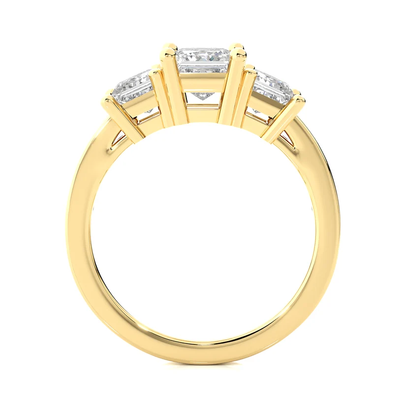 Princess Cut Three Stone Diamond Engagement Ring | Solid Yellow Gold | Channel-Set Diamond Band | Classic Trilogy Ring | Gift for Her