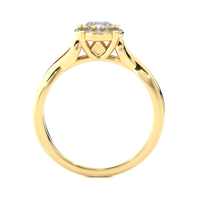 Round Halo Diamond Twist Engagement Ring | Solid Yellow Gold | Pavé Infinity Band | Classic Halo Setting