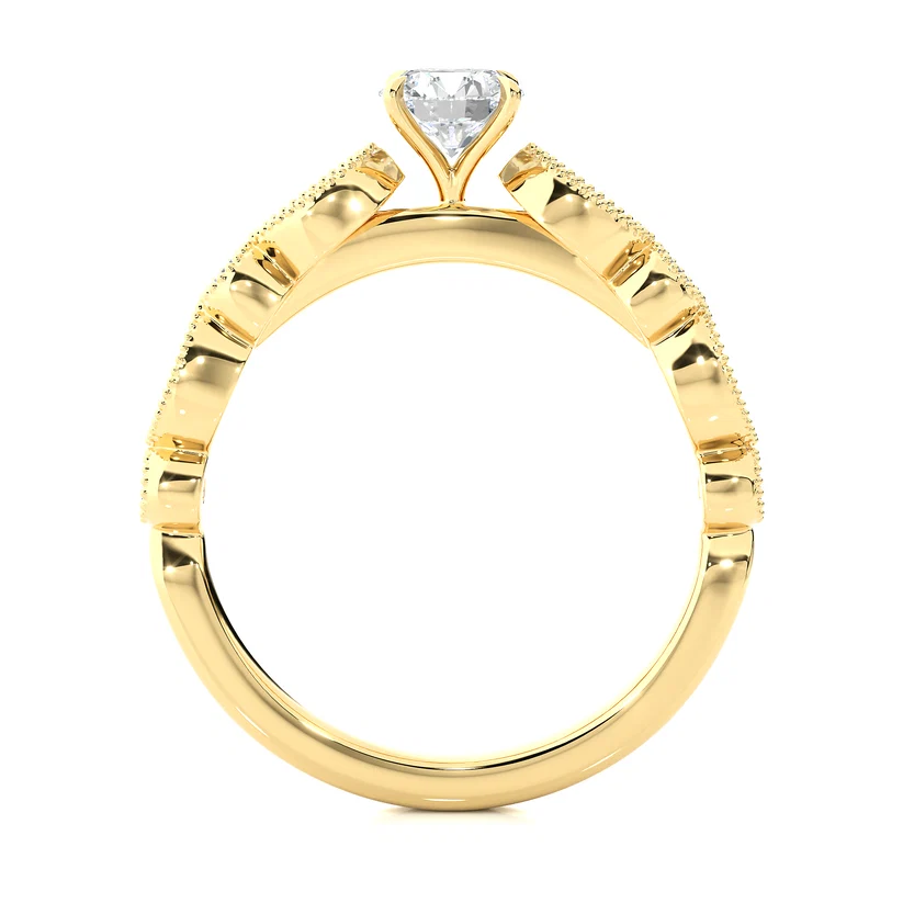 Vintage Milgrain Round Diamond Floral Engagement Ring in Solid Gold