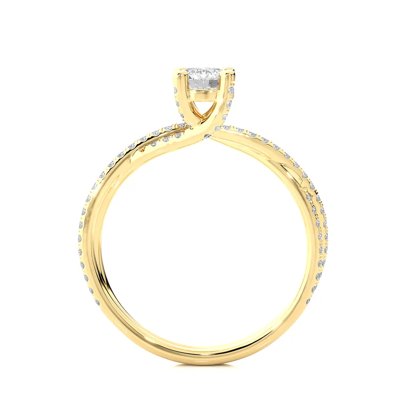 Twisted Round Solitaire Diamond Gold Engagement Ring with Pavé Diamond Band