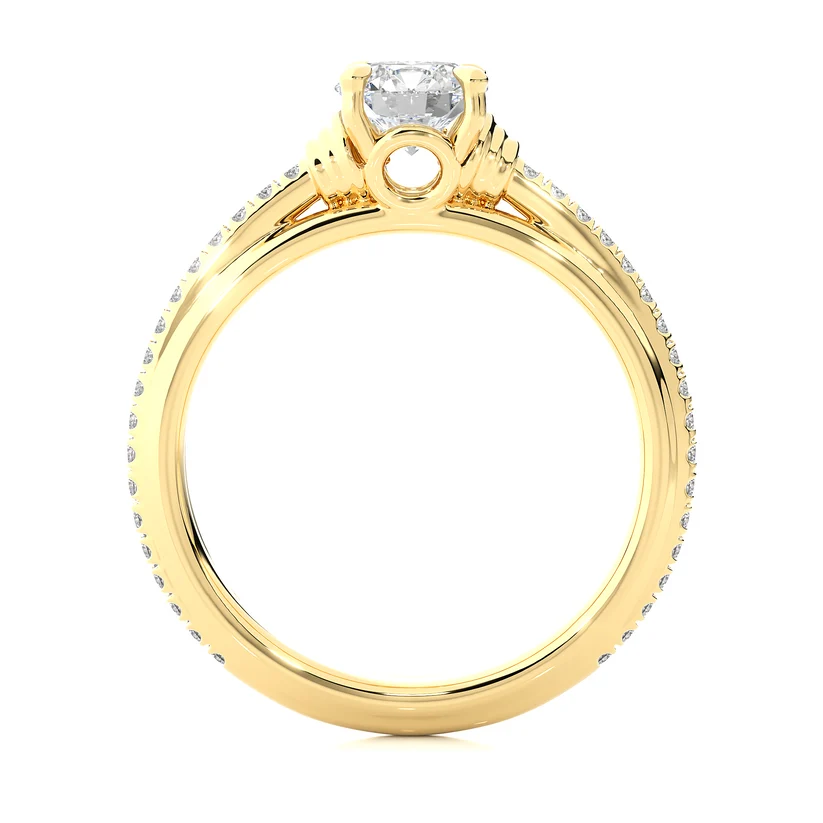 Round Brilliant Diamond Solitaire Engagement Ring with Pavé Band in Yellow Gold
