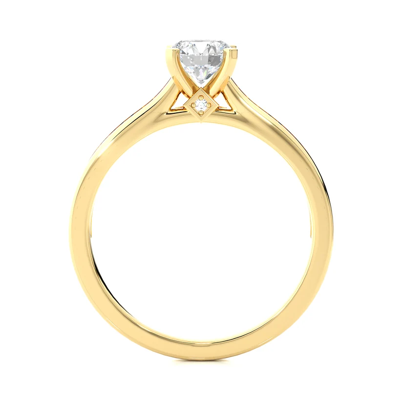Round Solitaire Diamond Pavé Engagement Ring in Yellow Gold