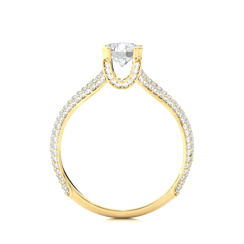 Round Brilliant Diamond Split Shank Pave Engagement Ring in Solid Gold