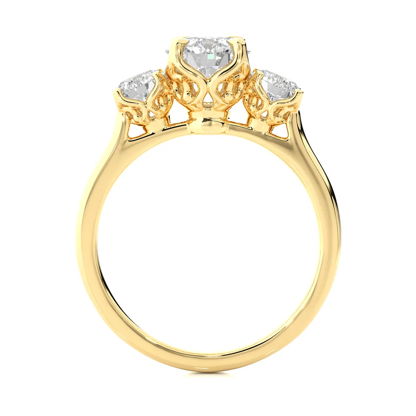 Round Brilliant Three Stone Diamond Engagement Ring | Solid Yellow Gold | Classic Trilogy Ring | Timeless Diamond Ring | Gift for Her