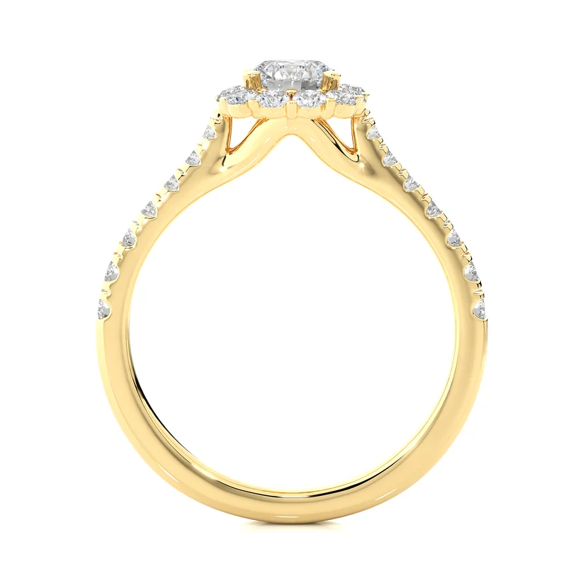 Round Halo Diamond Engagement Ring | Solid Yellow Gold | Pavé Diamond Band | Classic Halo Setting |