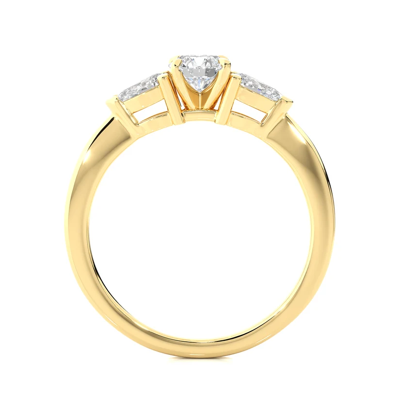Round & Pear Cut Three Stone Diamond Engagement Ring in Yellow Gold
