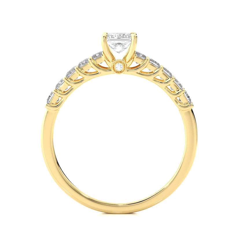 Princess Cut Diamond Half Eternity Ring | Solid Yellow Gold | Shared Prong Diamond Wedding Band | Anniversary Ring | Gift for Her