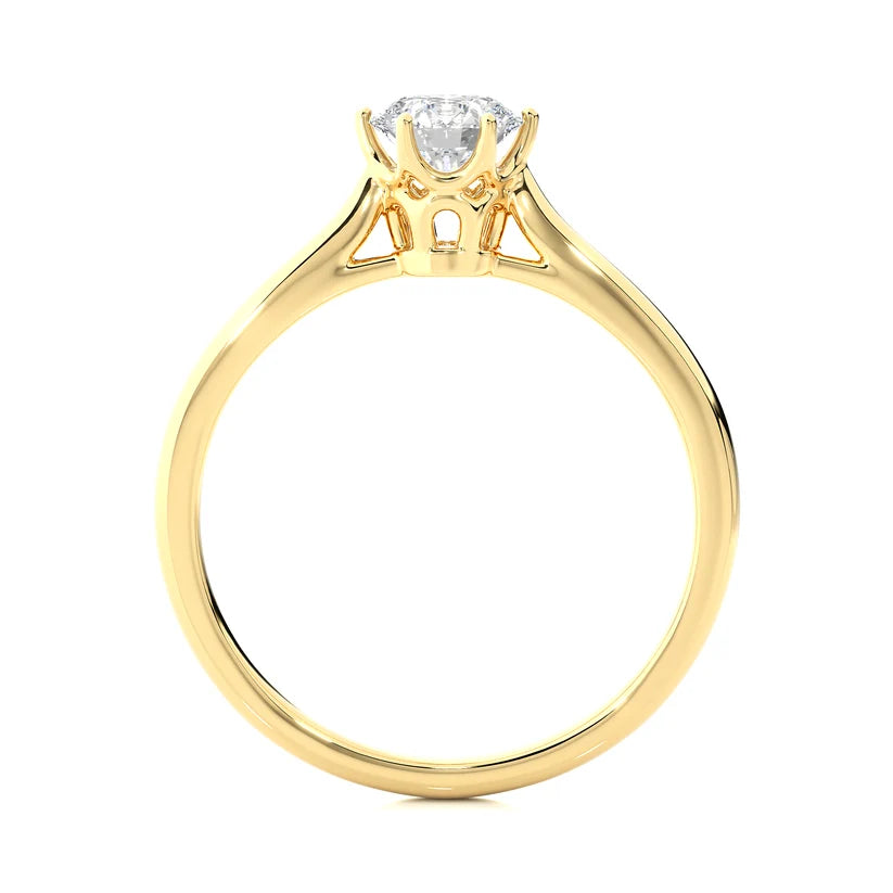 Classic Round Solitaire Diamond Engagement Ring in Solid Yellow Gold | Round Brilliant Diamond | Minimalist Six-Prong Ring