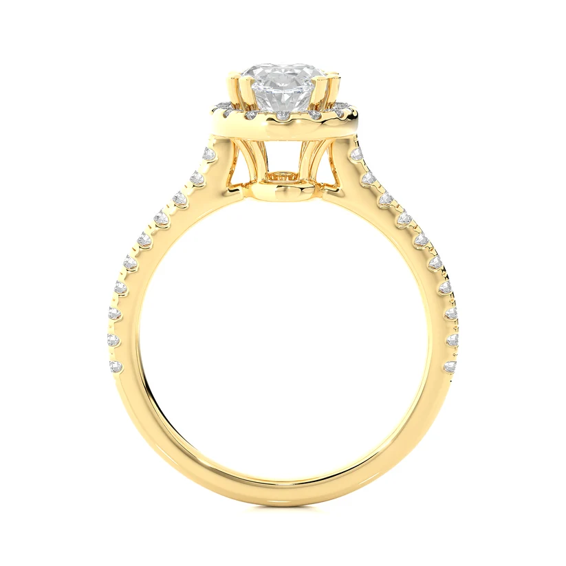 Oval Cut Halo Diamond Engagement Ring | Solid Yellow Gold | Pavé Diamond Band | Classic Halo Setting