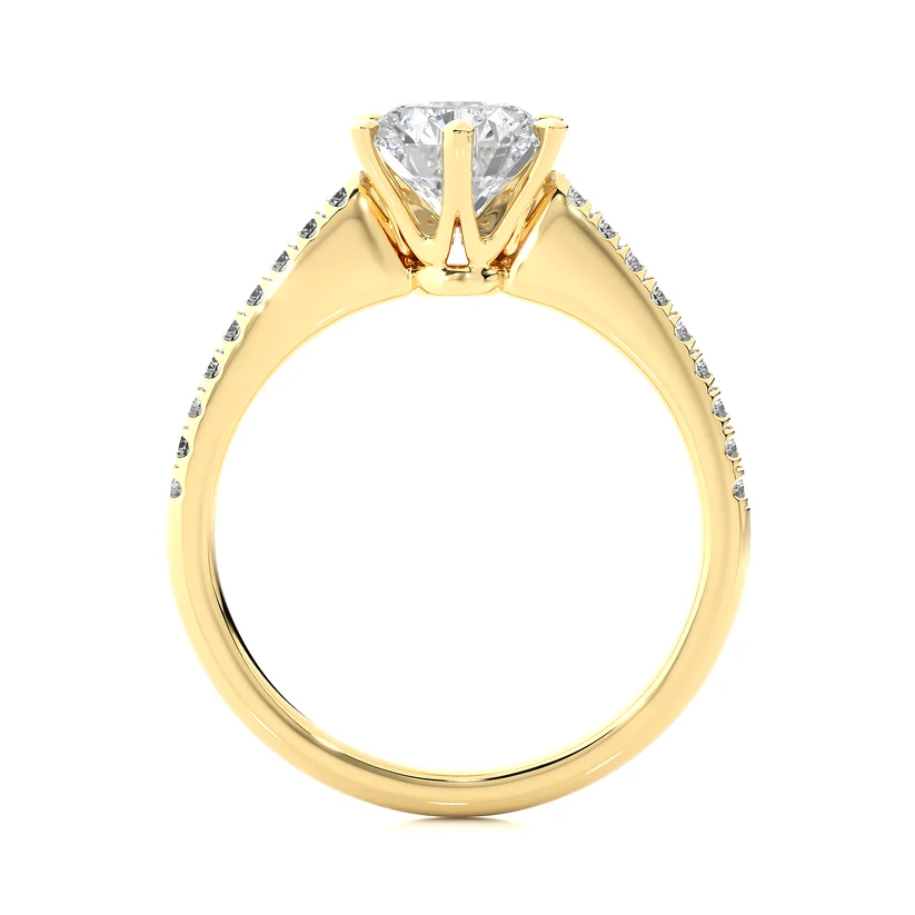 Classic Round Solitaire Diamond Gold Engagement Ring with Pavé Diamond Band
