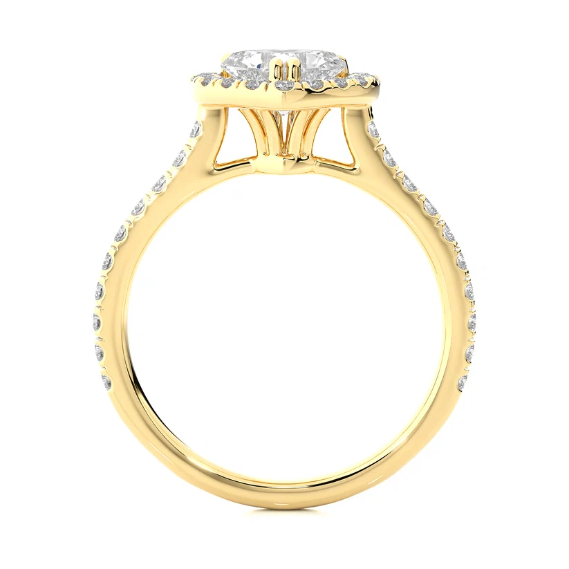 Heart Halo Diamond Engagement Ring in Solid Gold | Pavé Diamond Promise Ring | Romantic Gold Bridal Ring