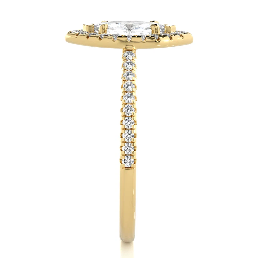 Marquise Halo Diamond Engagement Ring in Solid Gold | Vintage-Inspired Pavé Promise Ring