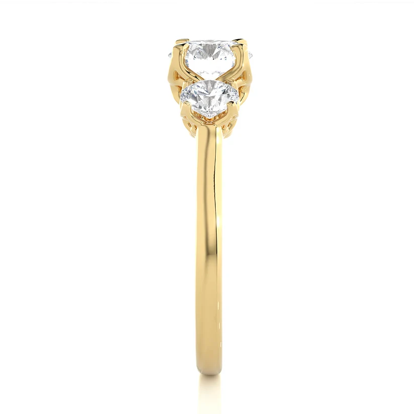 Round Brilliant Three Stone Diamond Engagement Ring | Solid Yellow Gold | Classic Trilogy Ring | Timeless Diamond Ring | Gift for Her
