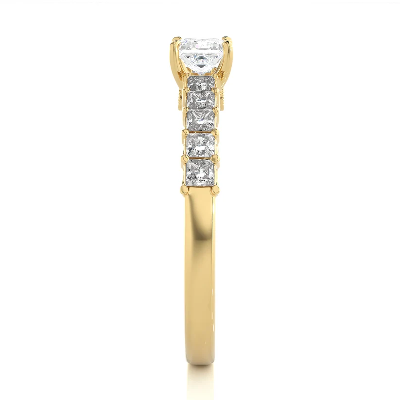Princess Cut Diamond Half Eternity Ring | Solid Yellow Gold | Shared Prong Diamond Wedding Band | Anniversary Ring | Gift for Her