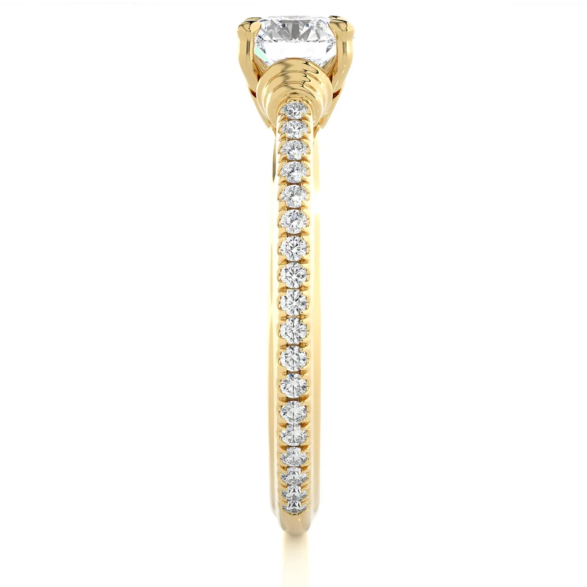 Round Brilliant Diamond Solitaire Engagement Ring with Pavé Band in Yellow Gold