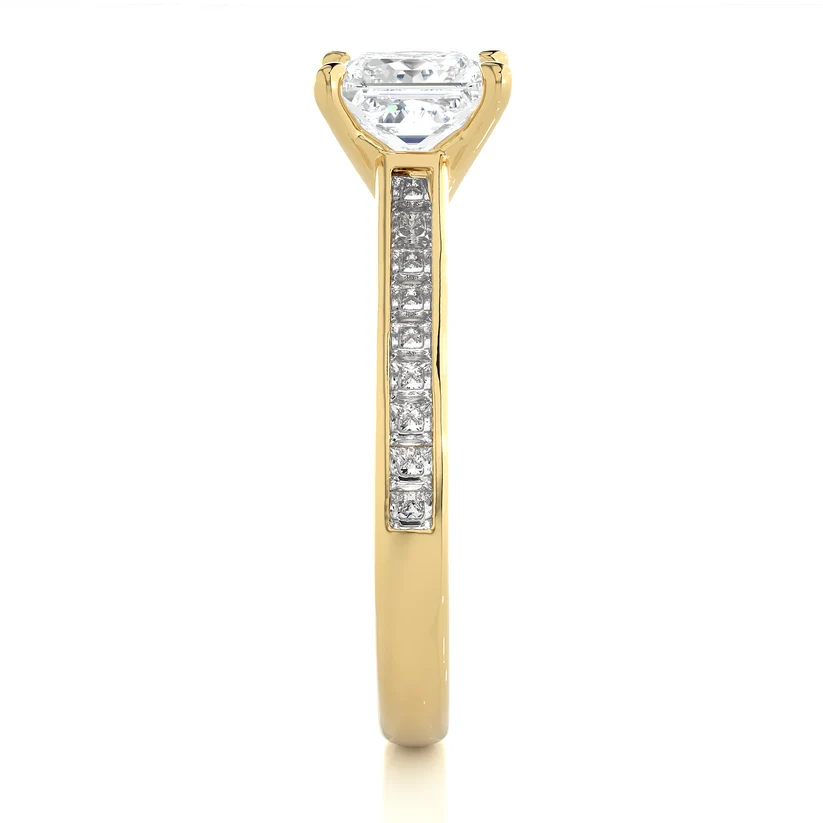 Princess Cut Diamond Gold Engagement Ring with Channel-Set Band